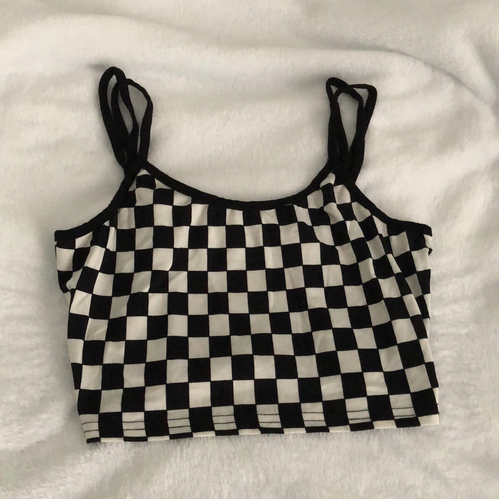 cropped checkered tank top